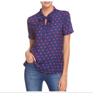 NWOT💋 Tie-Neck Chiffon Blouse with Red Lip Print
